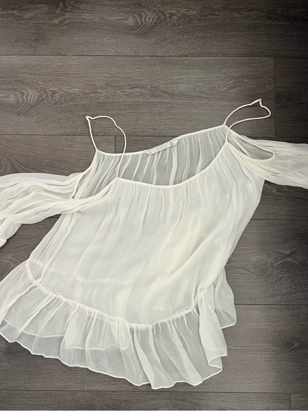Zara Ivory Sheer Off-Shoulder Ruffle Camisole